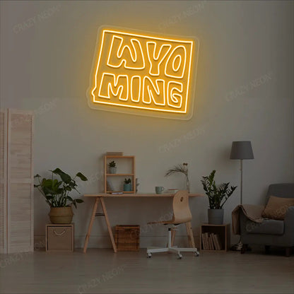 WYOMING Map Neon Sign