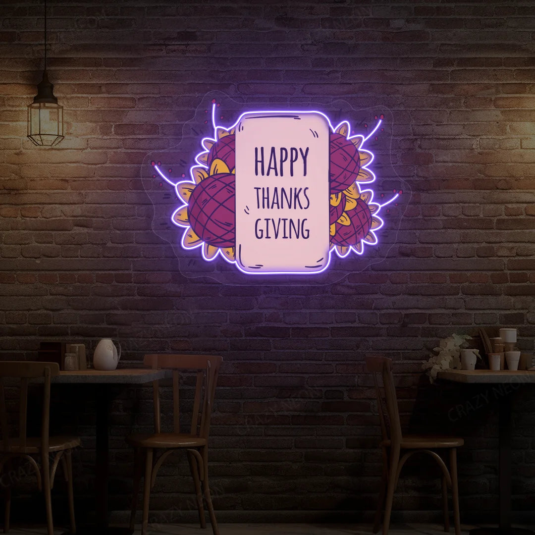 Happy Thanksgiving Sunflower Neon Sign