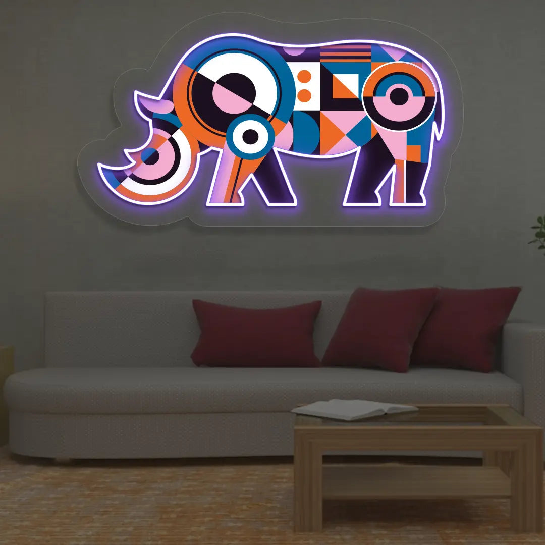 Geometric Rhino Abstract Neon Artwork Sign