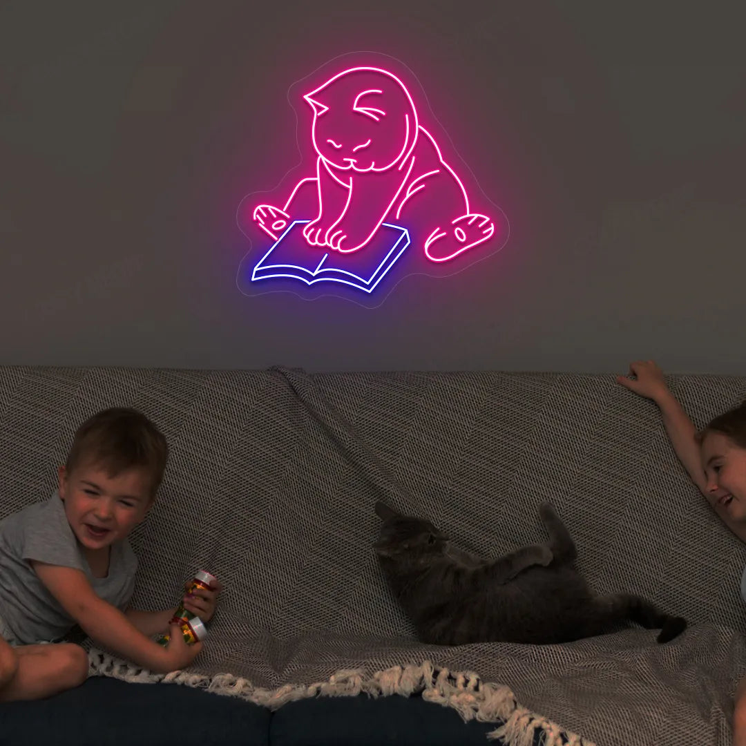 Bookworm Cat Neon Sign