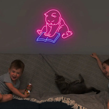 Bookworm Cat Neon Sign
