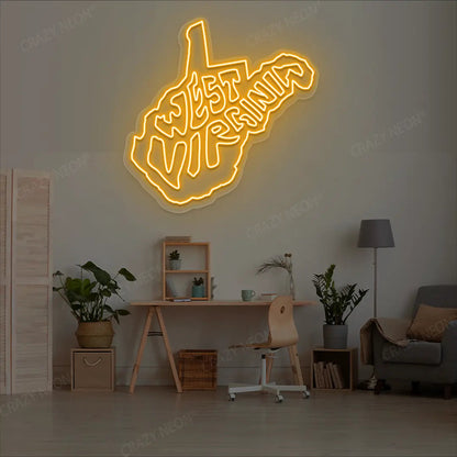 WEST VIRGINIA Map Neon Sign