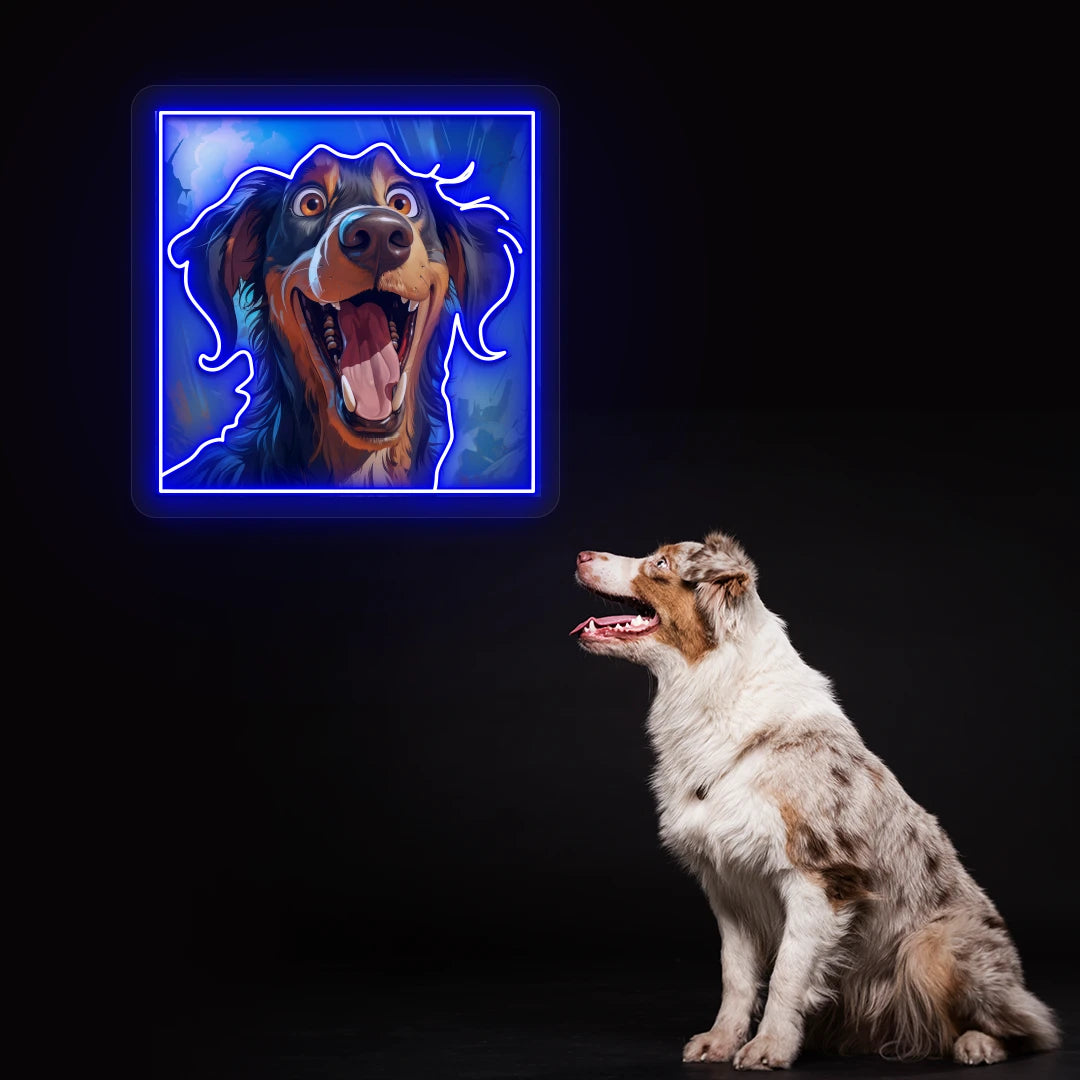 Happy Australian Shepherd Portrait Neon Artwork Sign