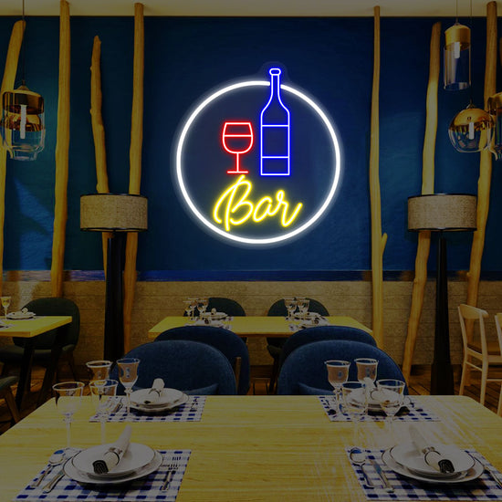 Bottle & Glass Bar Neon Sign