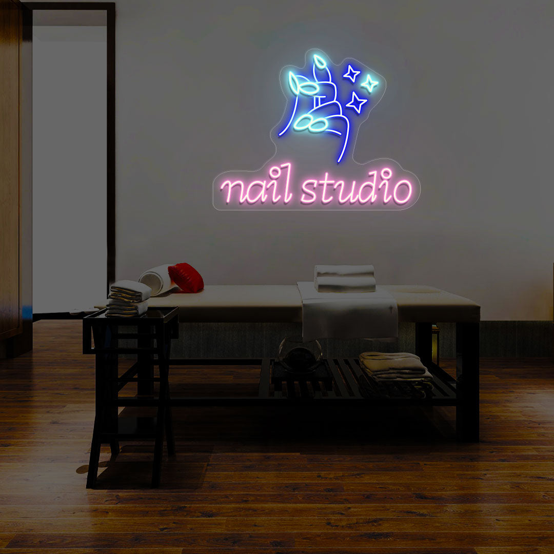 Nail Studio With Hand Multicolor Neon Sign