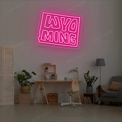 WYOMING Map Neon Sign