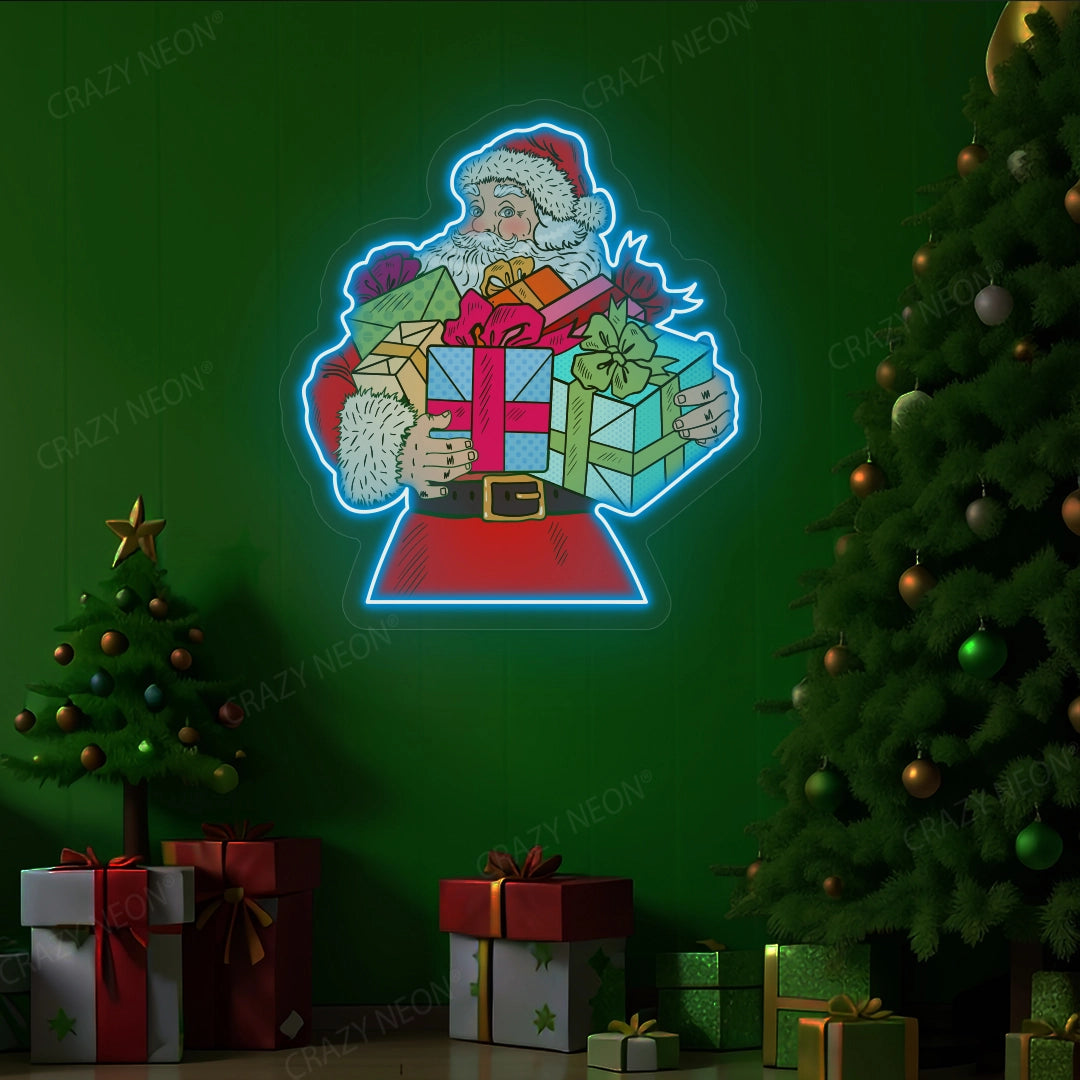 Santa Claus With Gift Neon Artwork Sign