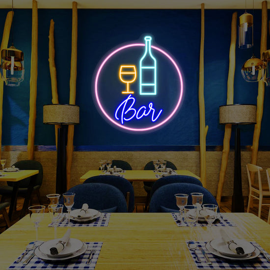 Bottle & Glass Bar Neon Sign