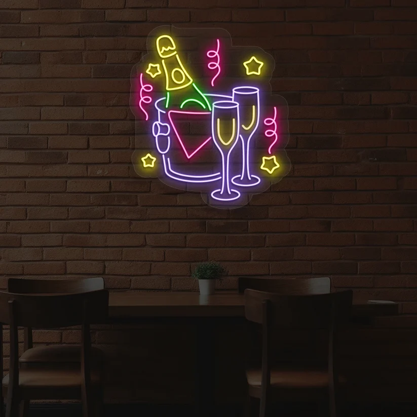 Wine In Ice Bucket Neon Sign