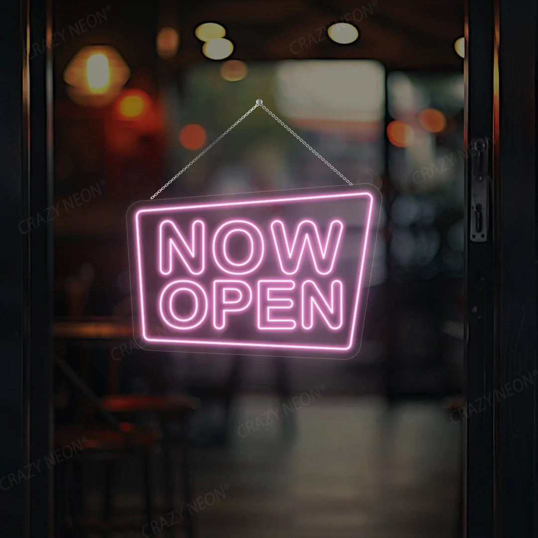 Now Open LED sign, vibrant neon light for business, storefront advertising. Position 14 of 16.