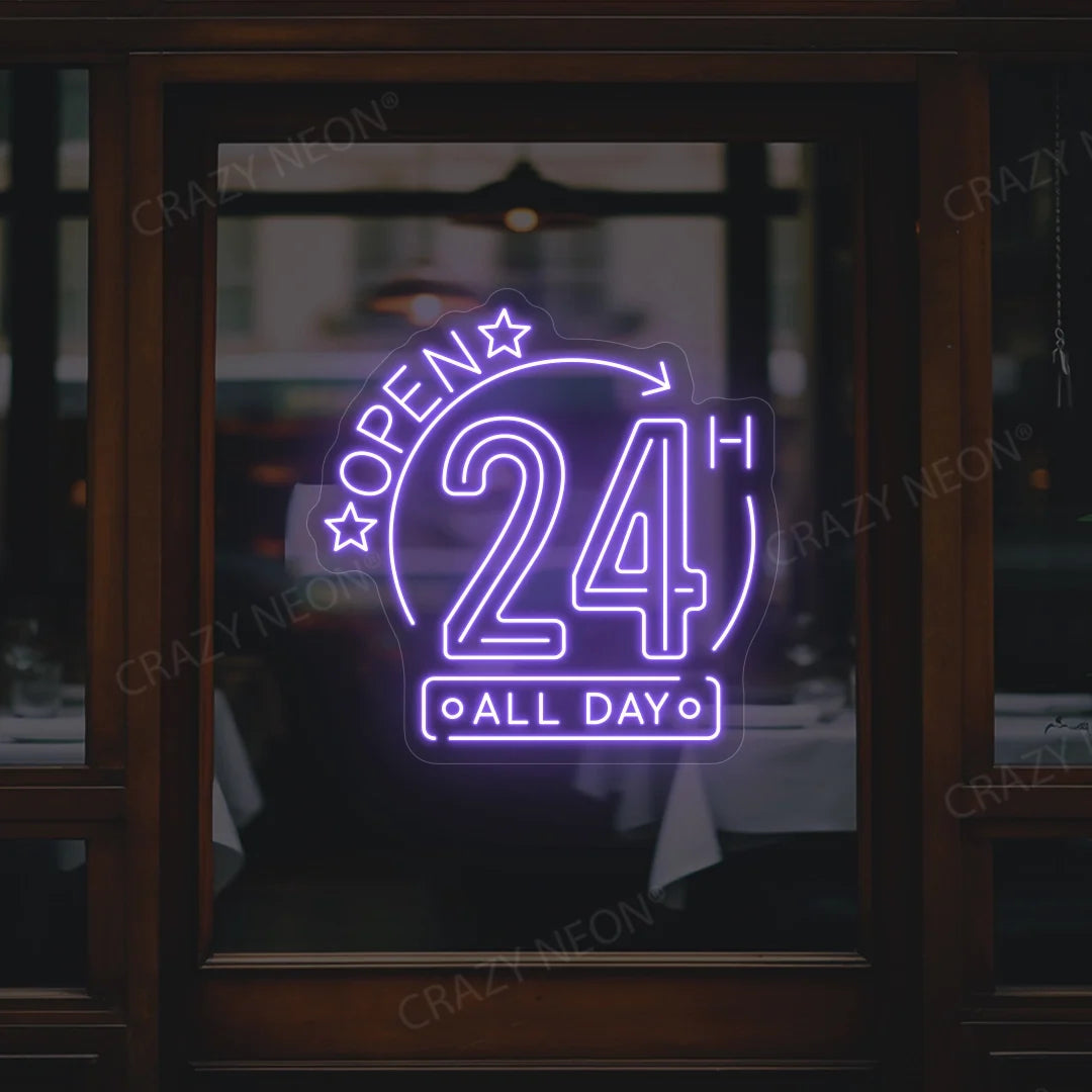 LED neon sign, "24/7 Open" for businesses, bright display. Image 13 of 16.