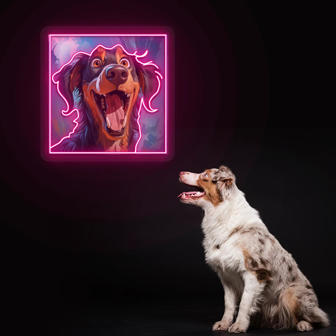 Happy Australian Shepherd Portrait Neon Artwork Sign