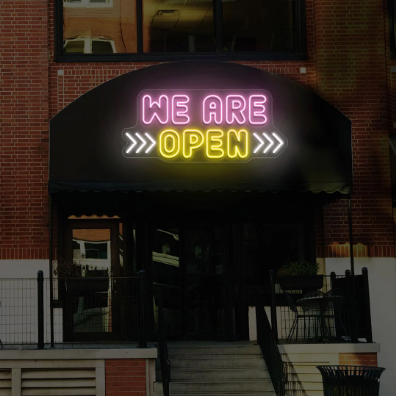 We Are Open Neon Sign with Horizontal Arrow-Multicolor
