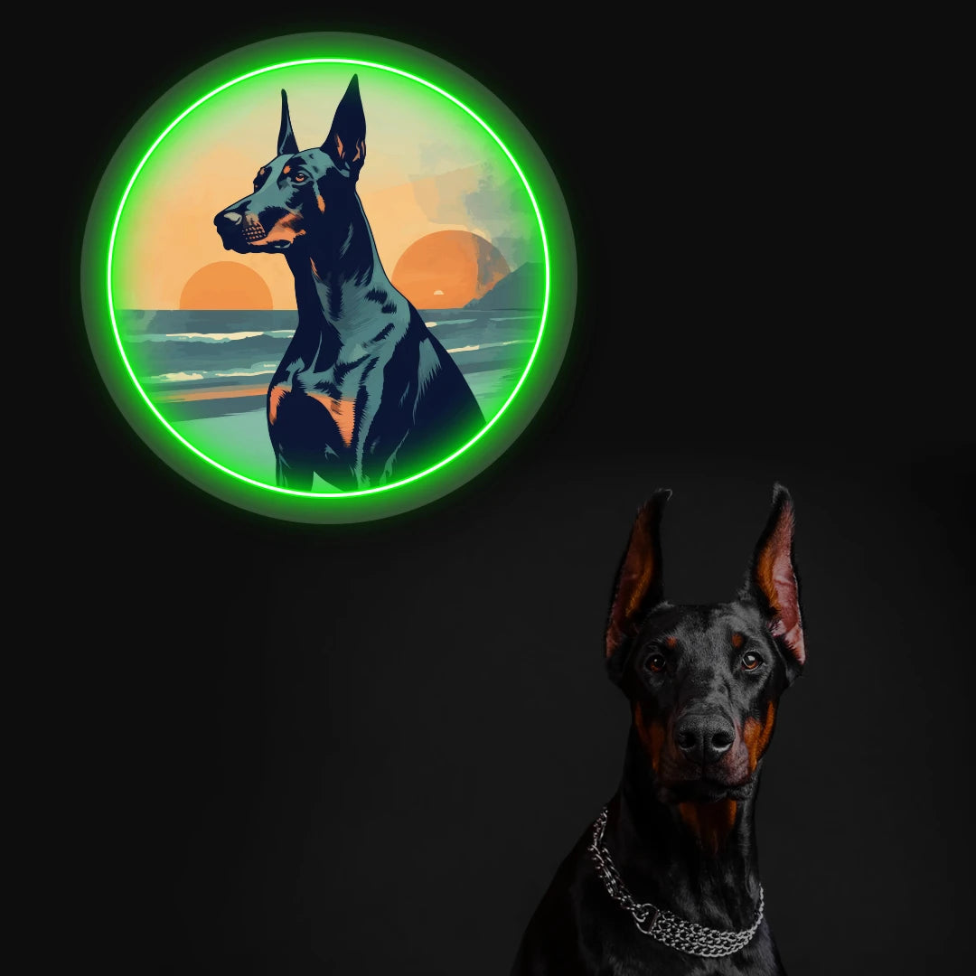 Twin Sunset Beach Doberman Neon Artwork Sign