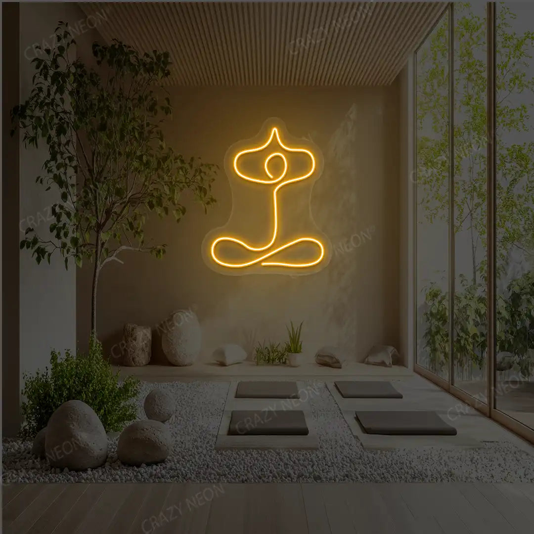 Sukhasana With Arms Raised Contour Yoga Neon Sign