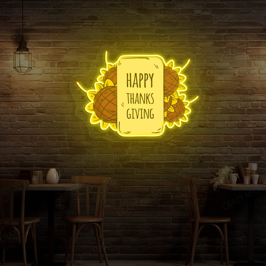 Happy Thanksgiving Sunflower Neon Sign