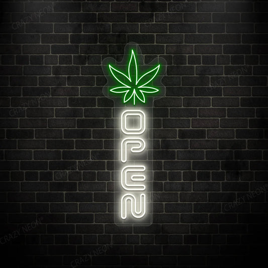 Weed Leaf Open Neon Sign
