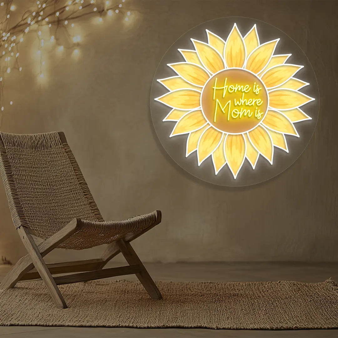 Home Is Where Mom Is Sunflower Neon Artwork Sign