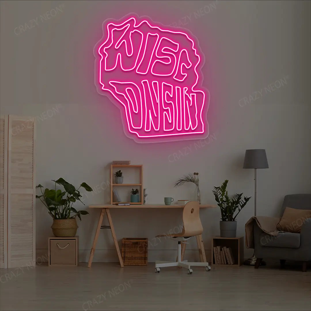 WISCONSIN Map Neon Sign
