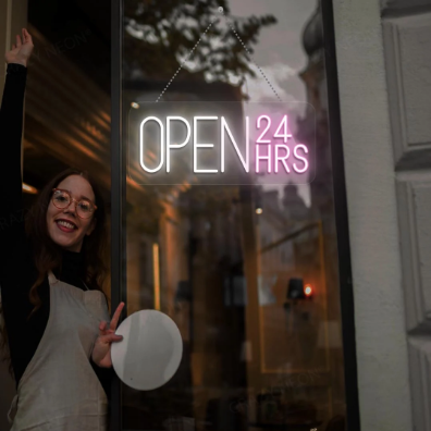 24 Hours Open Neon Sign - Multicolor