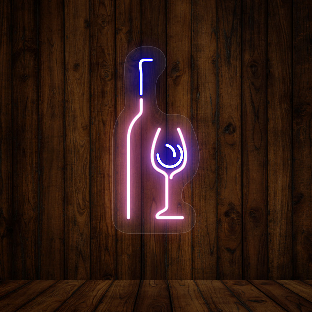 Elegant Wine Glass & Bottle Bar Neon Sign