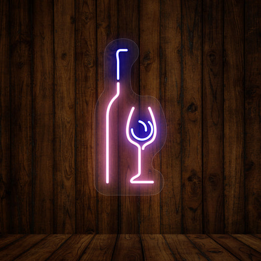 Elegant Wine Glass & Bottle Bar Neon Sign