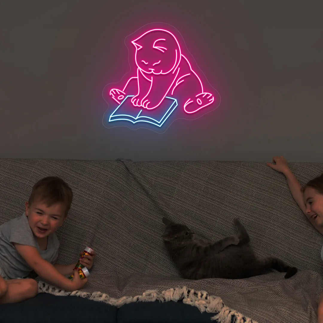 Bookworm Cat Neon Sign
