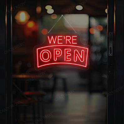 Arc Shape We're Open Neon Sign