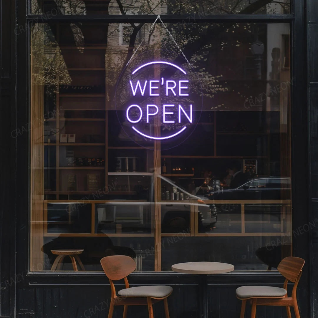 Open LED neon sign for business, bright light decor, vibrant display. Image 12 of 16.
