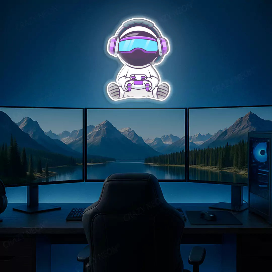 Kid Astronaut VR Gamer Neon Artwork Sign