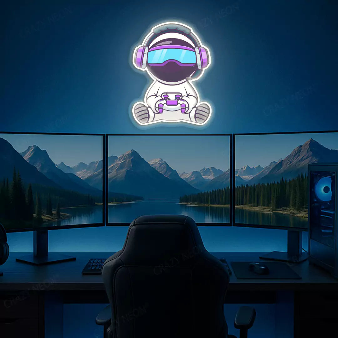Kid Astronaut VR Gamer Neon Artwork Sign