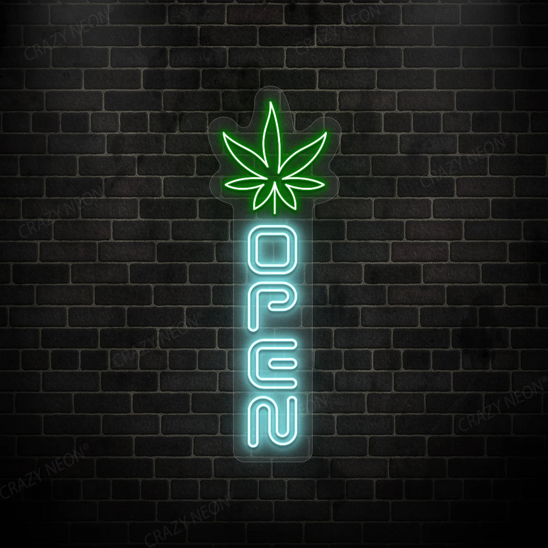 Weed Leaf Open Neon Sign