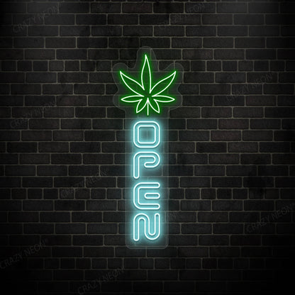 Weed Leaf Open Neon Sign