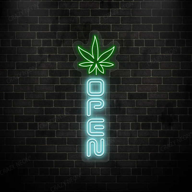 Weed Leaf Open Neon Sign