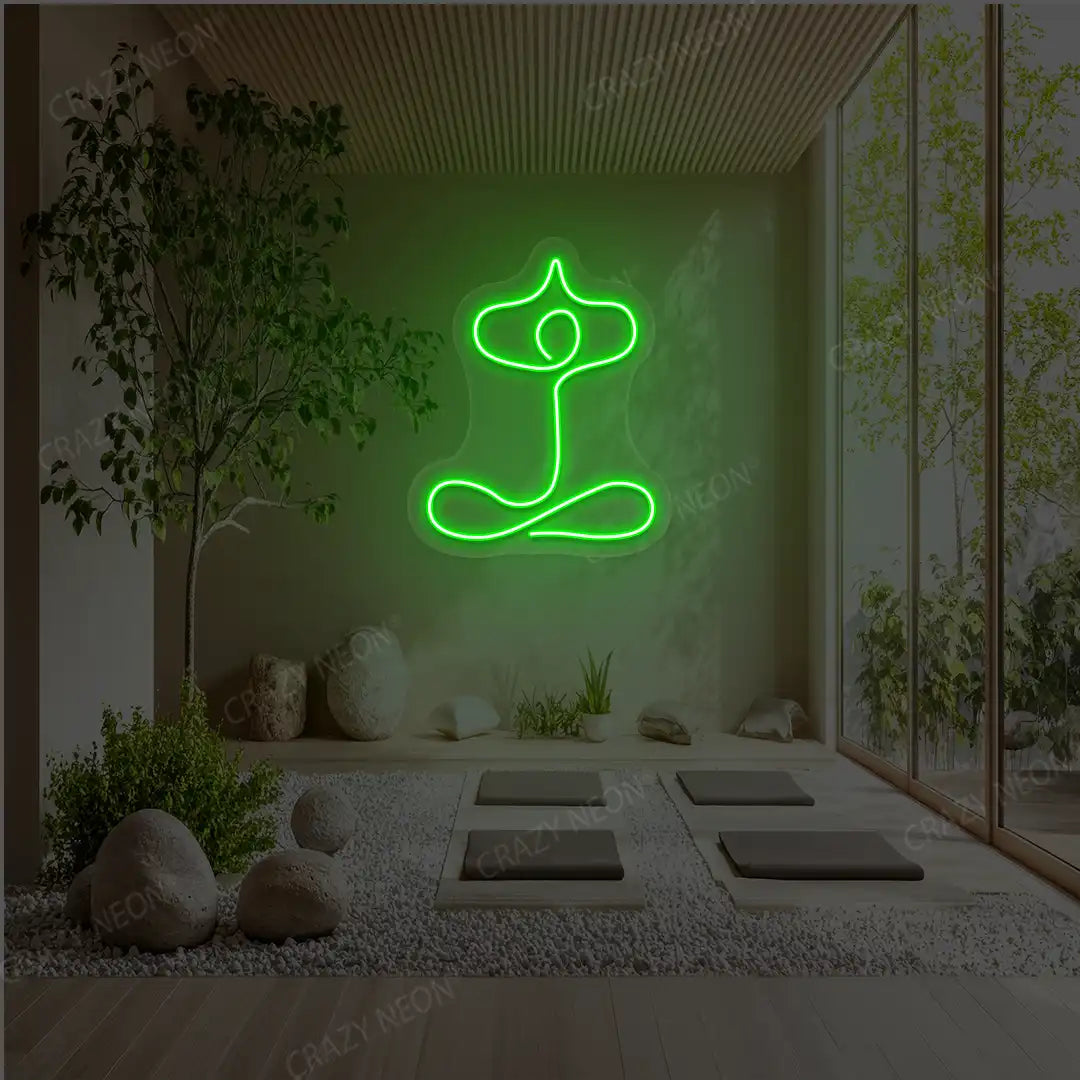 Sukhasana With Arms Raised Contour Yoga Neon Sign