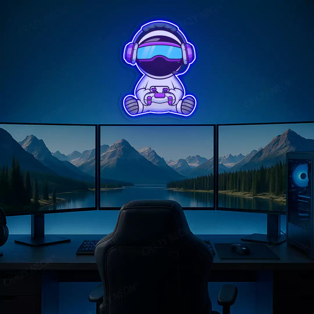 Kid Astronaut VR Gamer Neon Artwork Sign