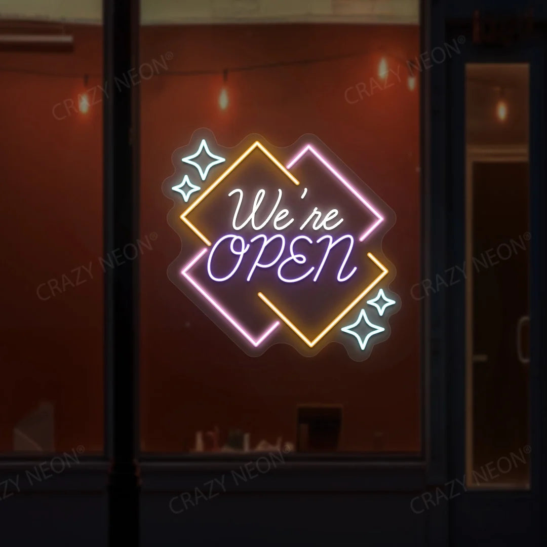 Vibrant "Open" LED neon sign for shop and business decor, glowing white, image 1 of 10.