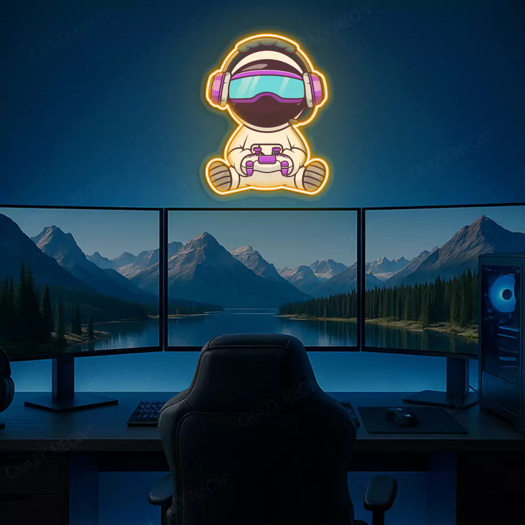 Kid Astronaut VR Gamer Neon Artwork Sign