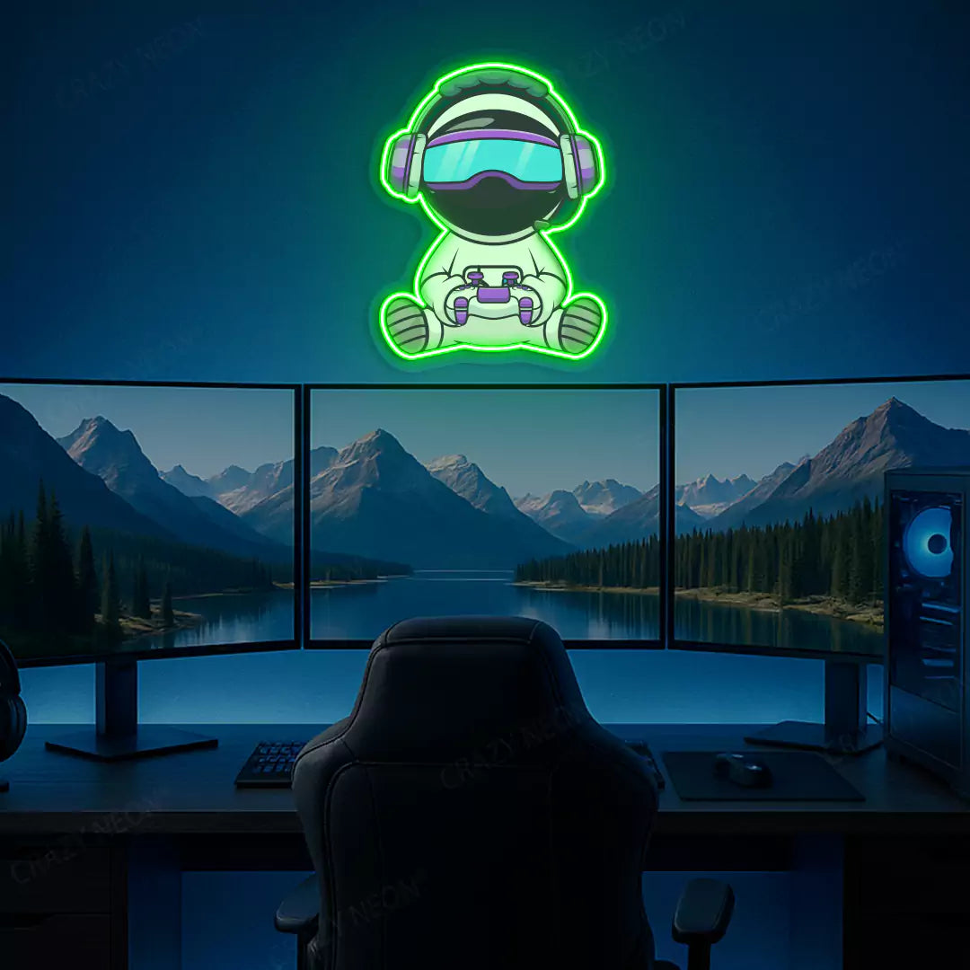 Kid Astronaut VR Gamer Neon Artwork Sign