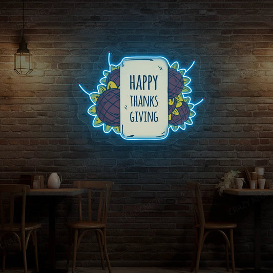 Happy Thanksgiving Sunflower Neon Sign
