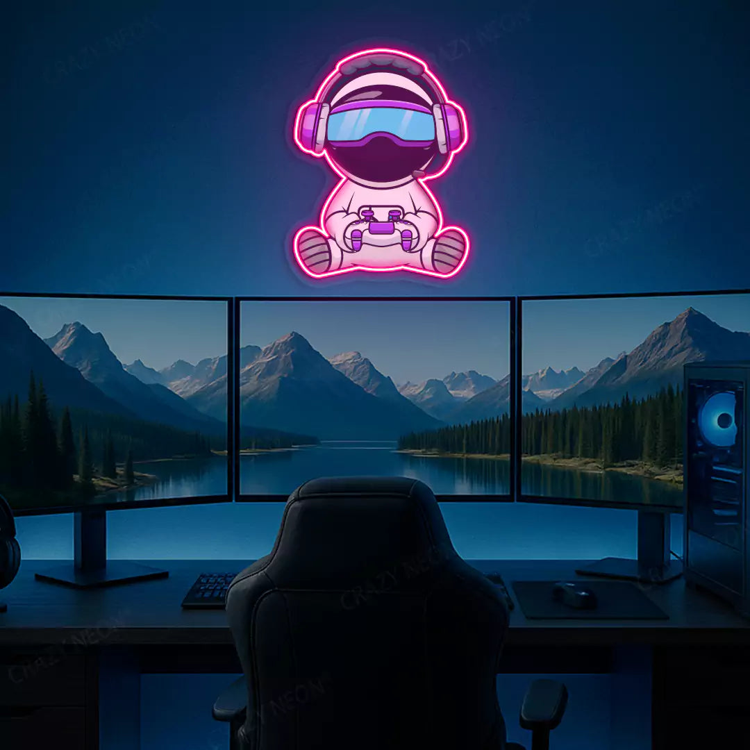 Kid Astronaut VR Gamer Neon Artwork Sign