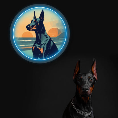 Twin Sunset Beach Doberman Neon Artwork Sign