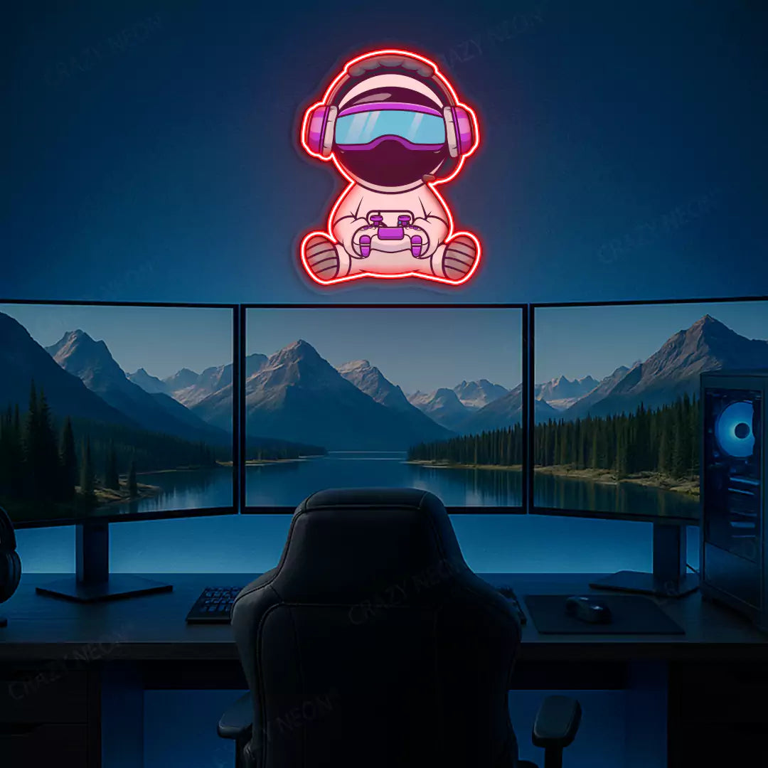 Kid Astronaut VR Gamer Neon Artwork Sign