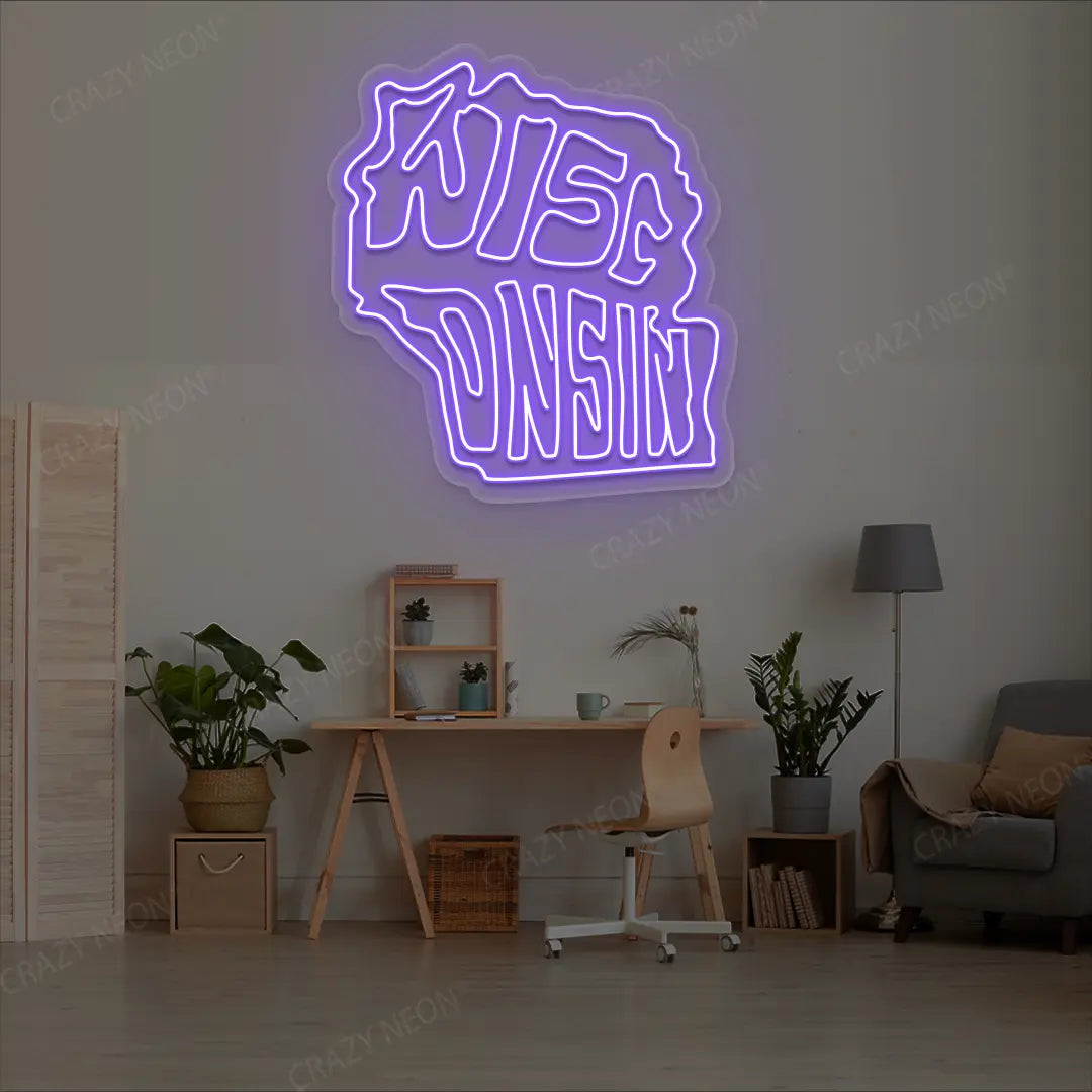 WISCONSIN Map Neon Sign