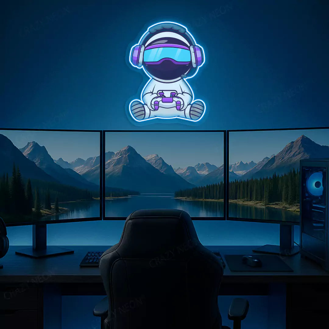 Kid Astronaut VR Gamer Neon Artwork Sign