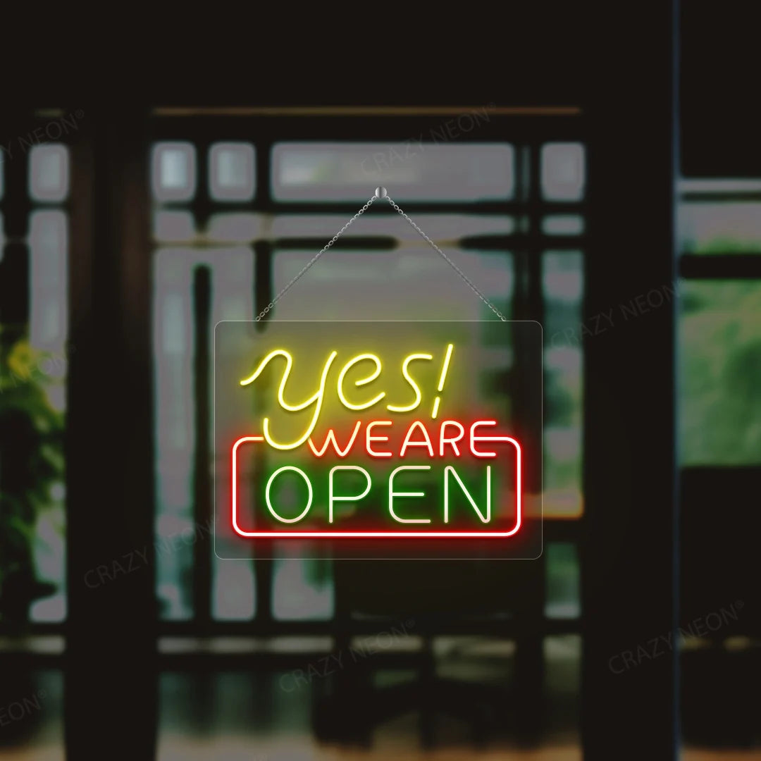 Open LED sign for business, bright blue, ready to attract customers.
