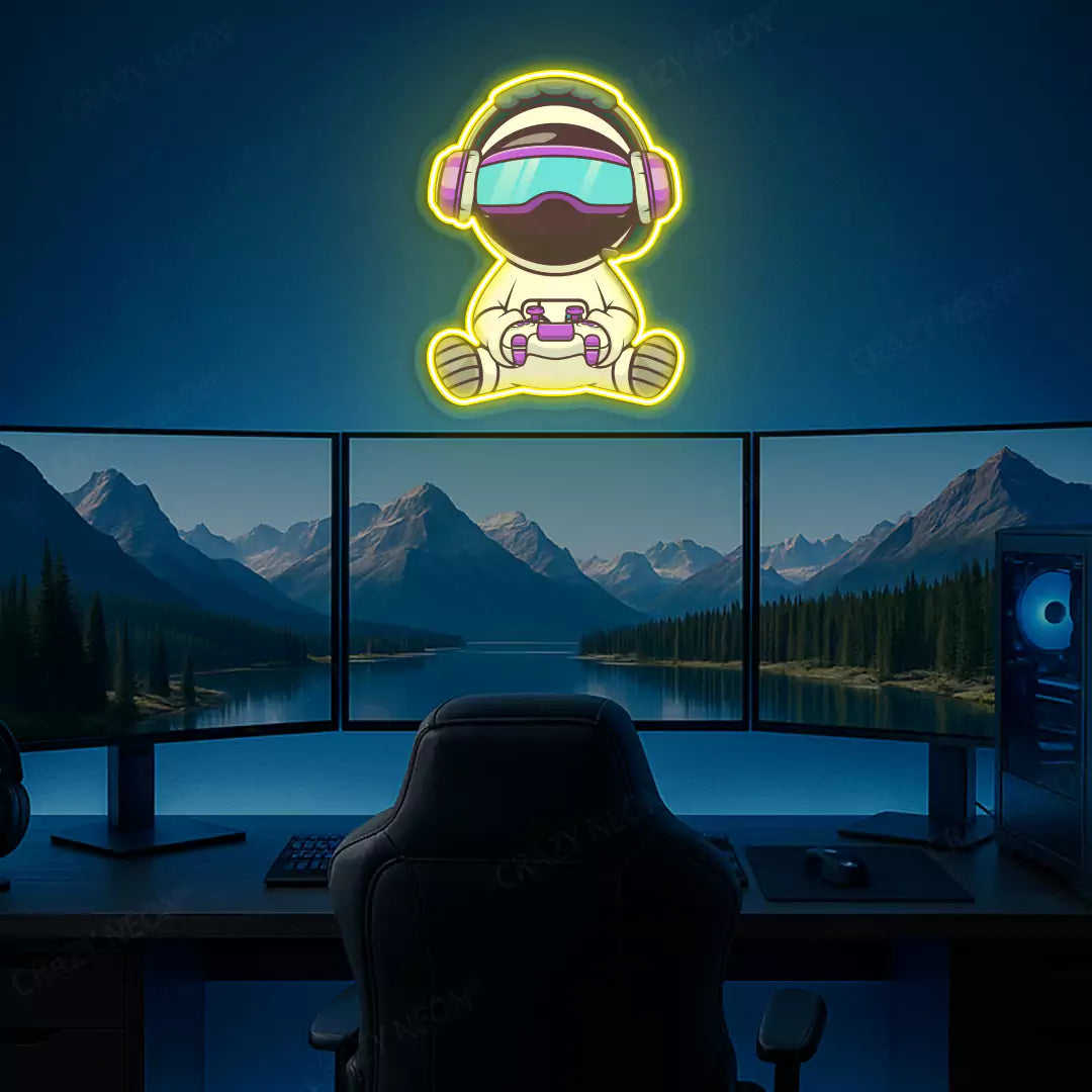 Kid Astronaut VR Gamer Neon Artwork Sign