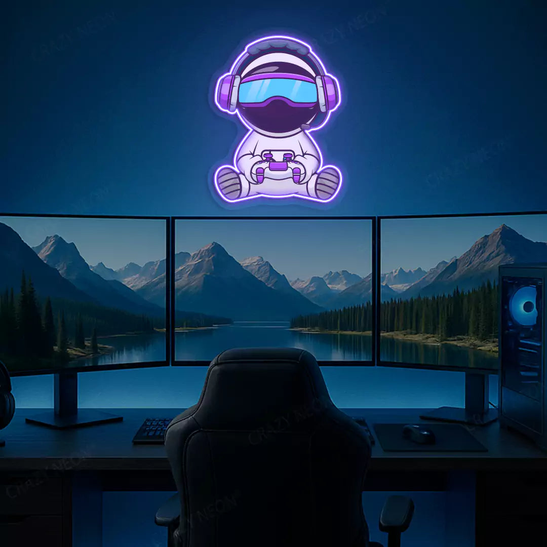 Kid Astronaut VR Gamer Neon Artwork Sign