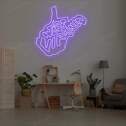 WEST VIRGINIA Map Neon Sign