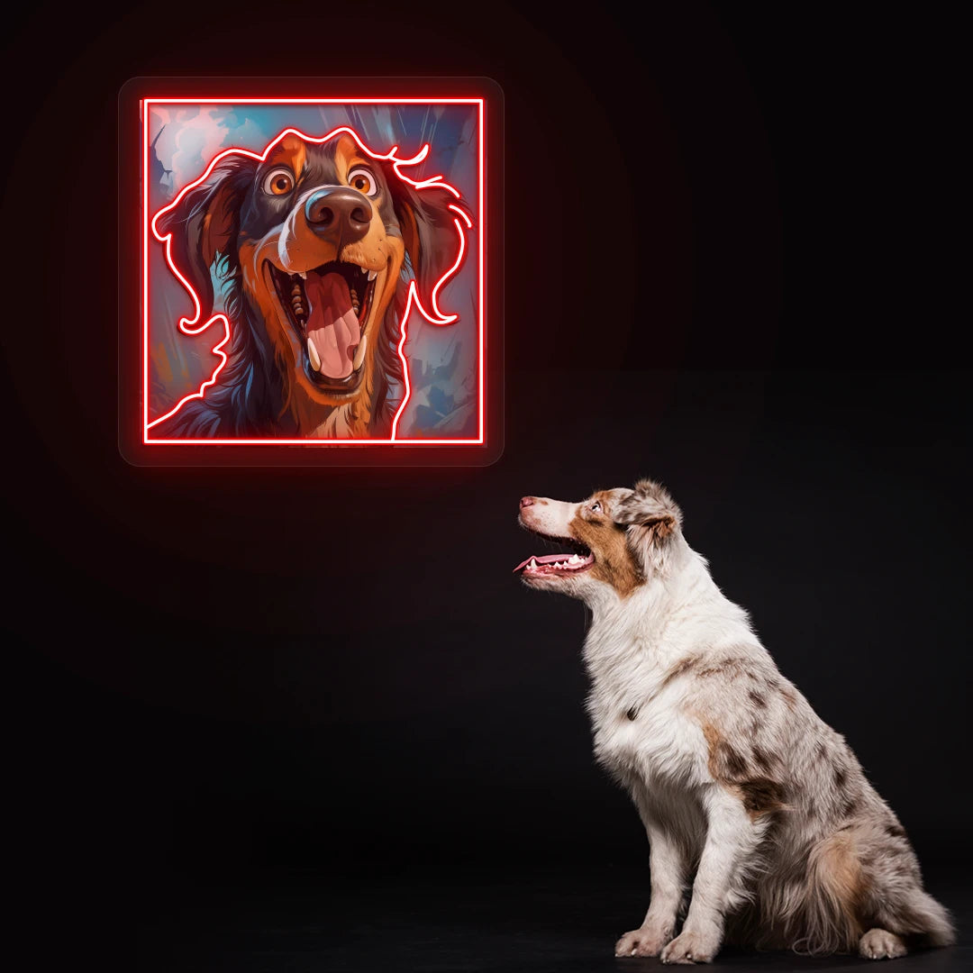 Happy Australian Shepherd Portrait Neon Artwork Sign